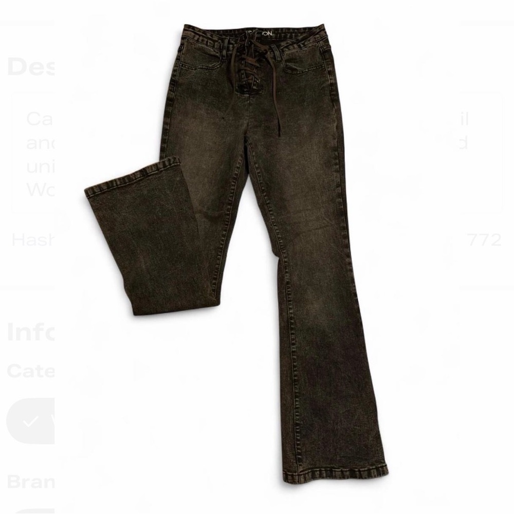 Women's black jeans, lace up detail